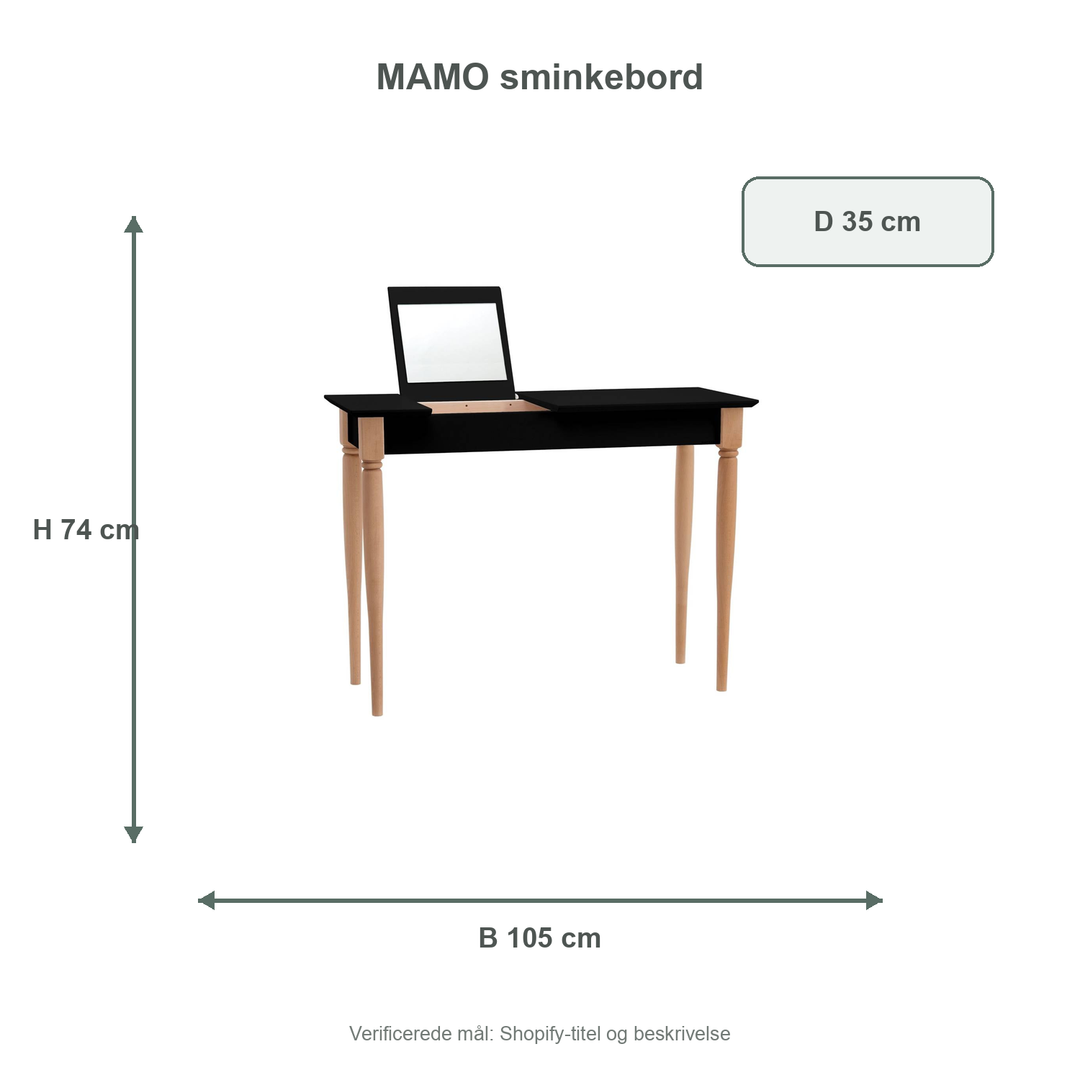 Måldiagram for MAMO Sminkebord med spejl 105x35cm Sort