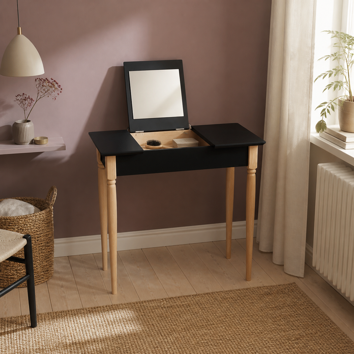 MAMO Sminkebord med spejl 85x35cm Sort – hero
