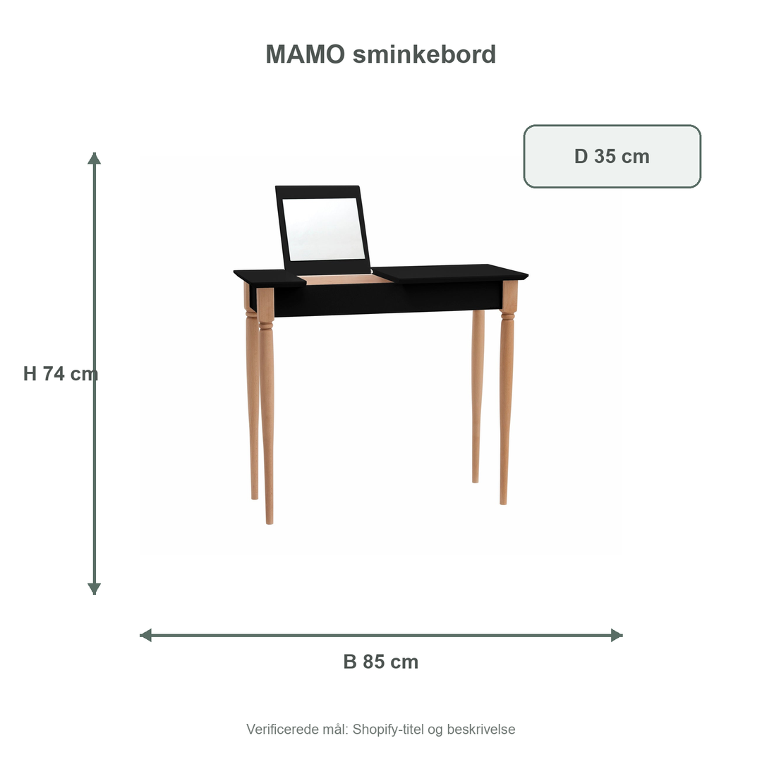 Måldiagram for MAMO Sminkebord med spejl 85x35cm Sort