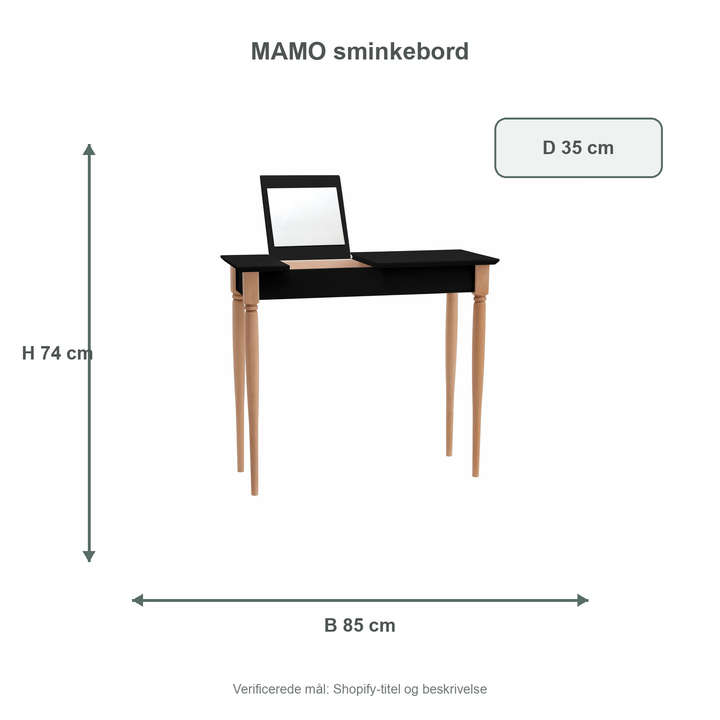Måldiagram for MAMO Sminkebord med spejl 85x35cm Sort