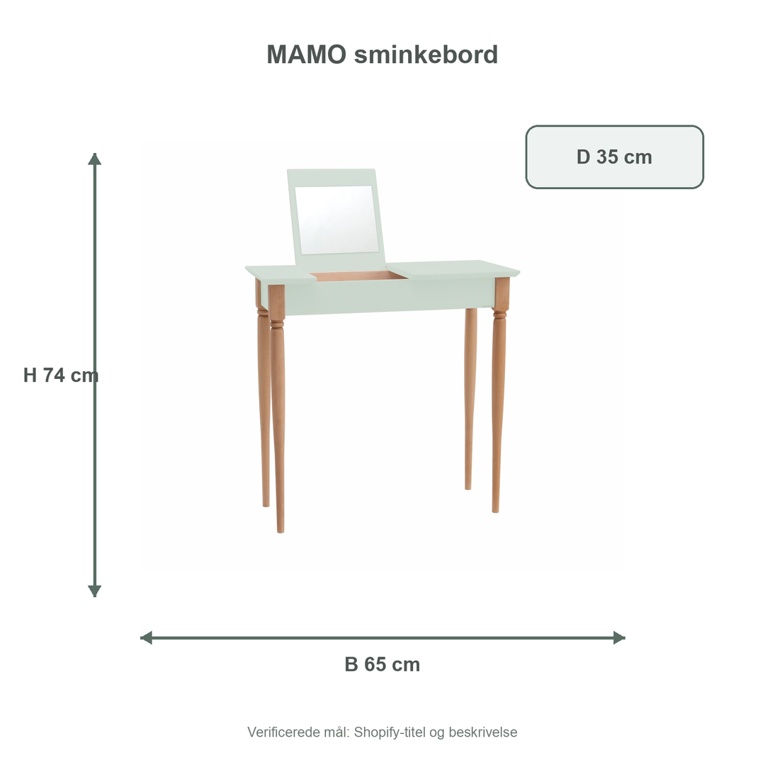 Måldiagram for MAMO Sminkebord med spejl, 65x35cm, Fleeting Mint