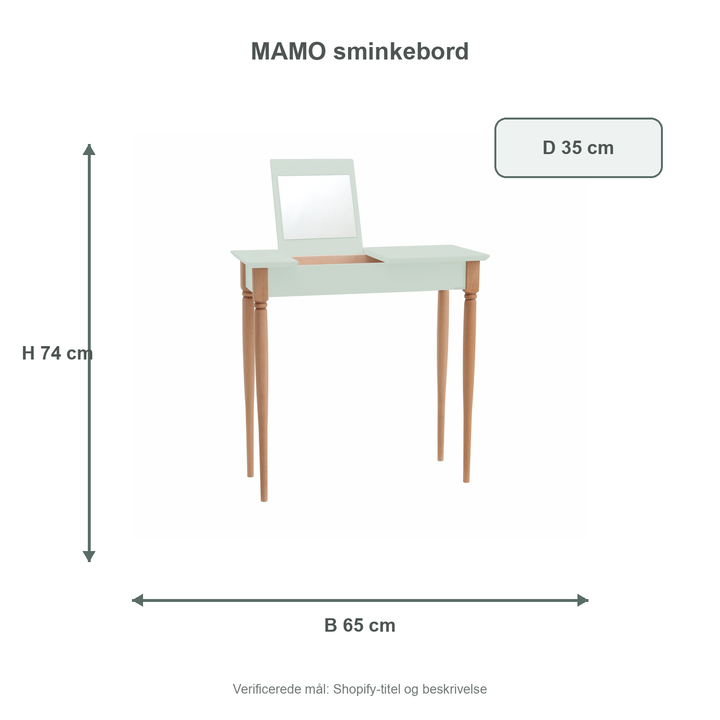 Måldiagram for MAMO Sminkebord med spejl, 65x35cm, Fleeting Mint