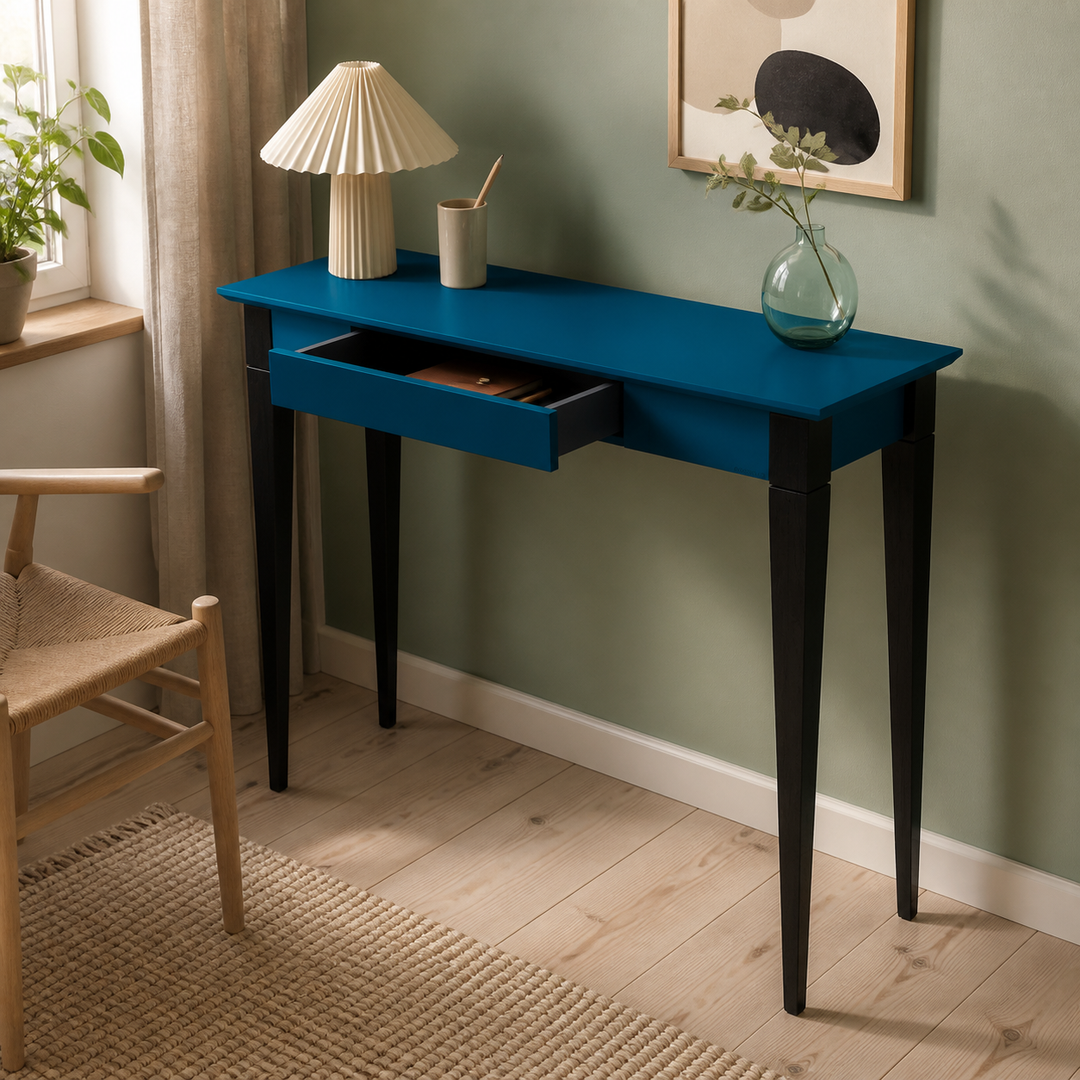 MIMO Skrivebord - 105x40cm Sorte Ben / Petrol Blå – hero
