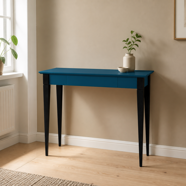 MIMO Skrivebord - 105x40cm Sorte Ben / Petrol Blå – ren lys hjemscene