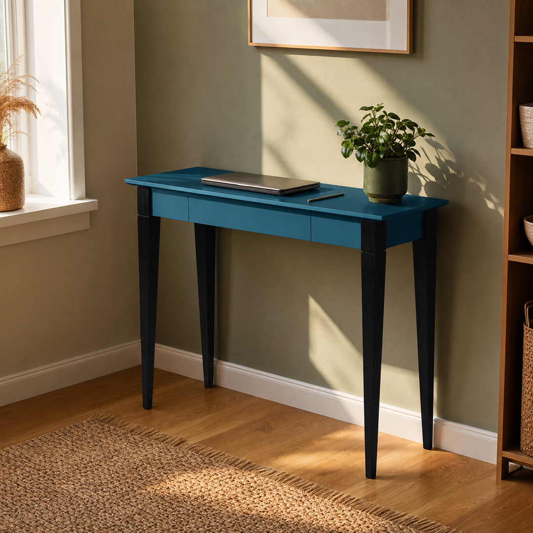 MIMO Skrivebord - 105x40cm Sorte Ben / Petrol Blå – anden livsstilsscene
