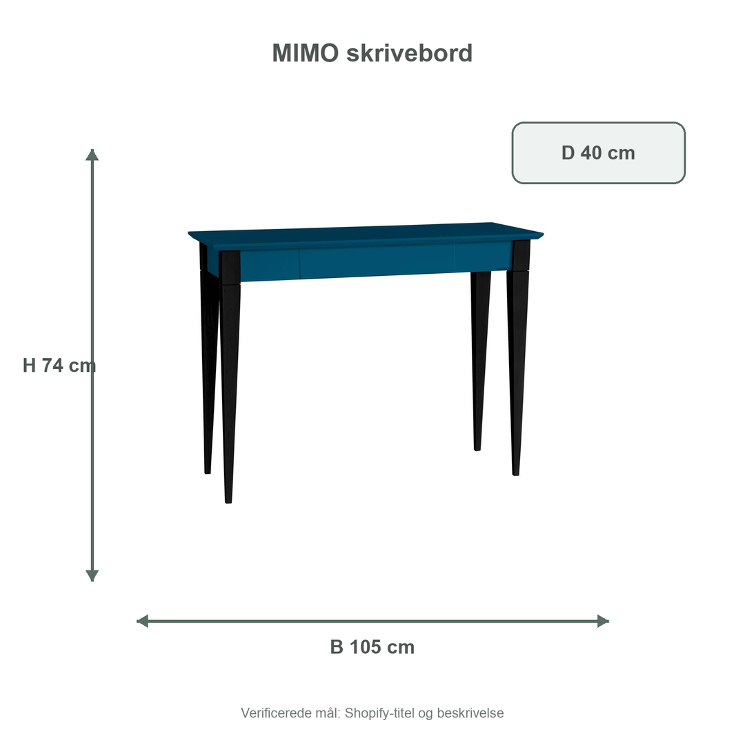 Måldiagram for MIMO Skrivebord - 105x40cm Sorte Ben / Petrol Blå