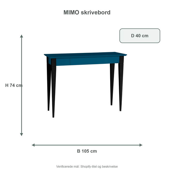 Måldiagram for MIMO Skrivebord - 105x40cm Sorte Ben / Petrol Blå
