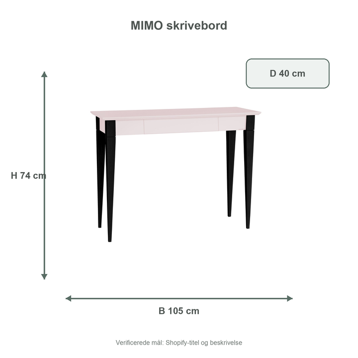 Måldiagram for MIMO Skrivebord - 105x40cm Sorte Ben / Pink