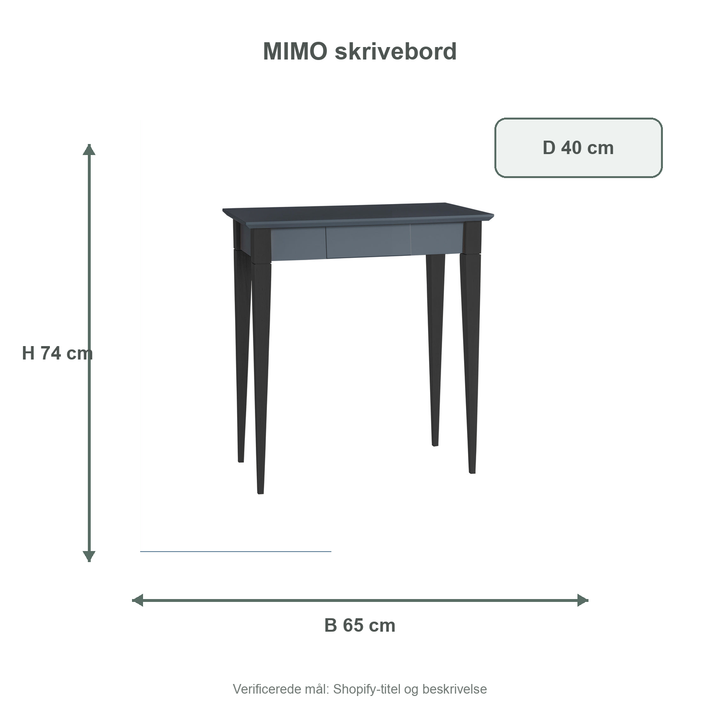 Måldiagram for MIMO Skrivebord - 65x40cm sorte ben / grafit