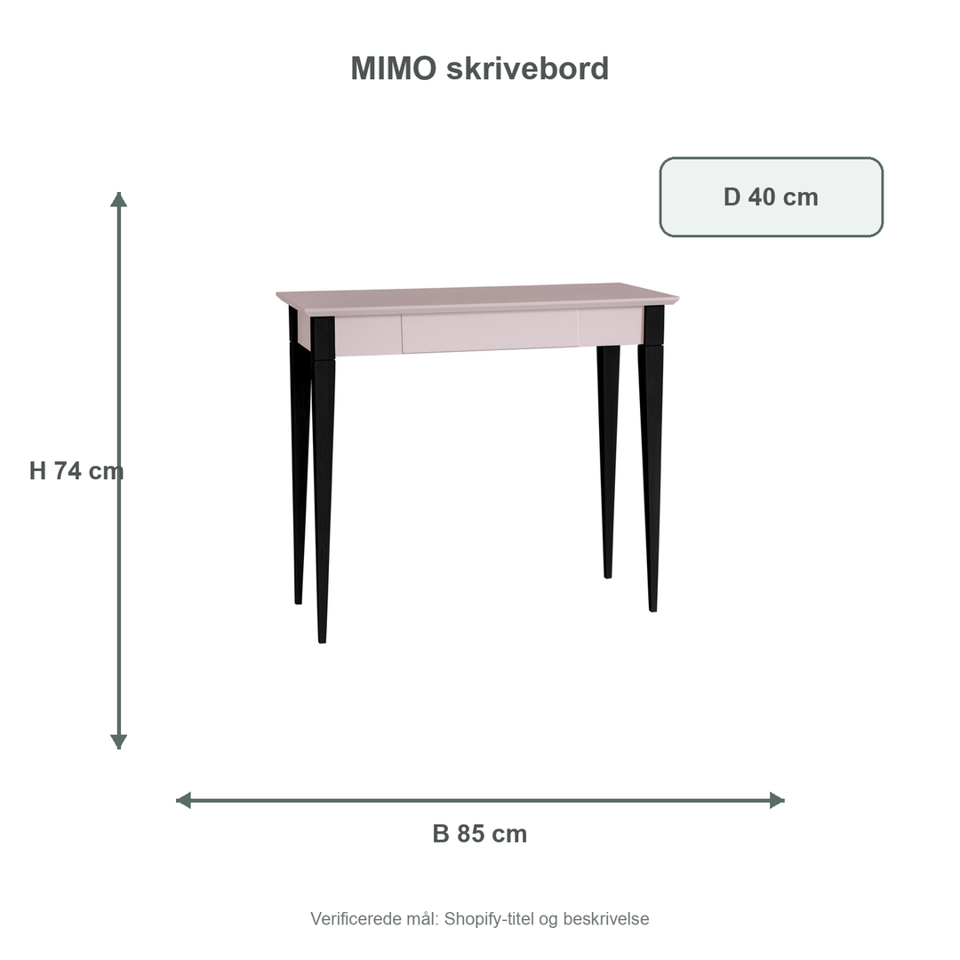 Måldiagram for MIMO Skrivebord - 85x40cm Sorte Ben / Pink