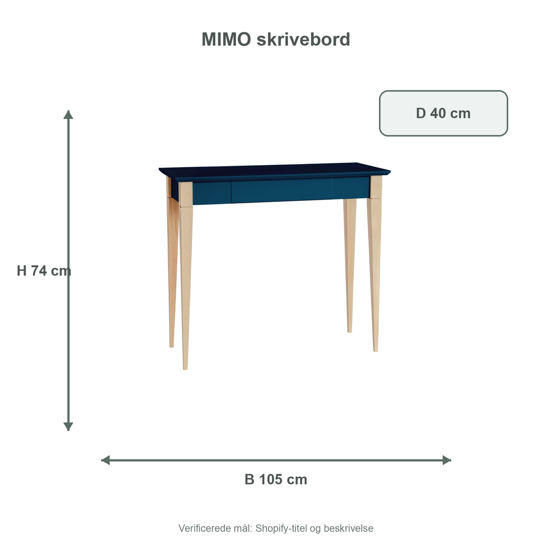 Måldiagram for MIMO Skrivebord 105x40cm - Petrol Blå
