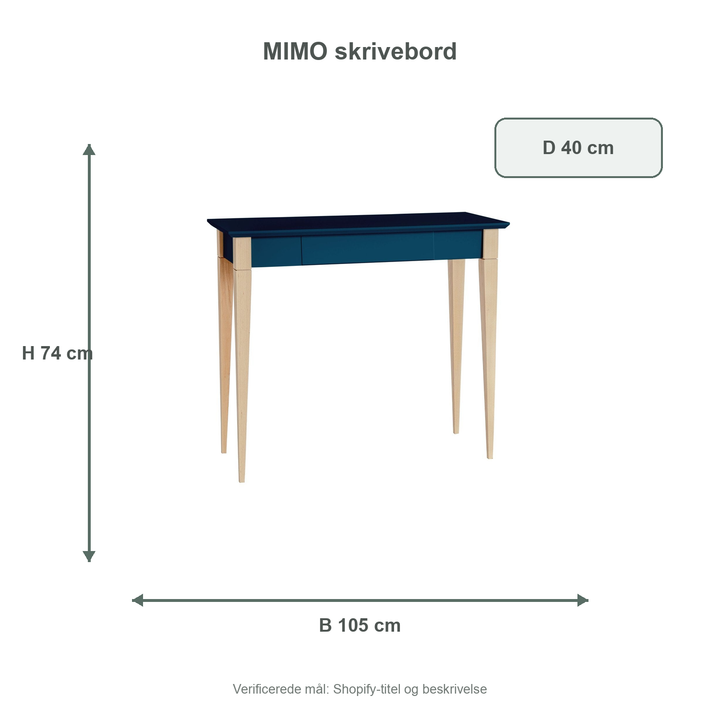 Måldiagram for MIMO Skrivebord 105x40cm - Petrol Blå