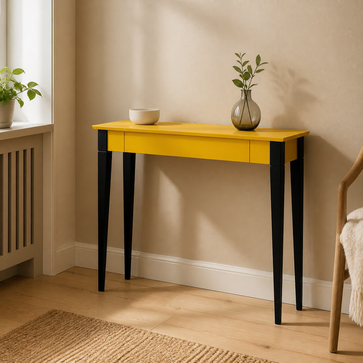 MIMO Skrivebord 105x40cm Sort Ben Gul – ren lys hjemscene