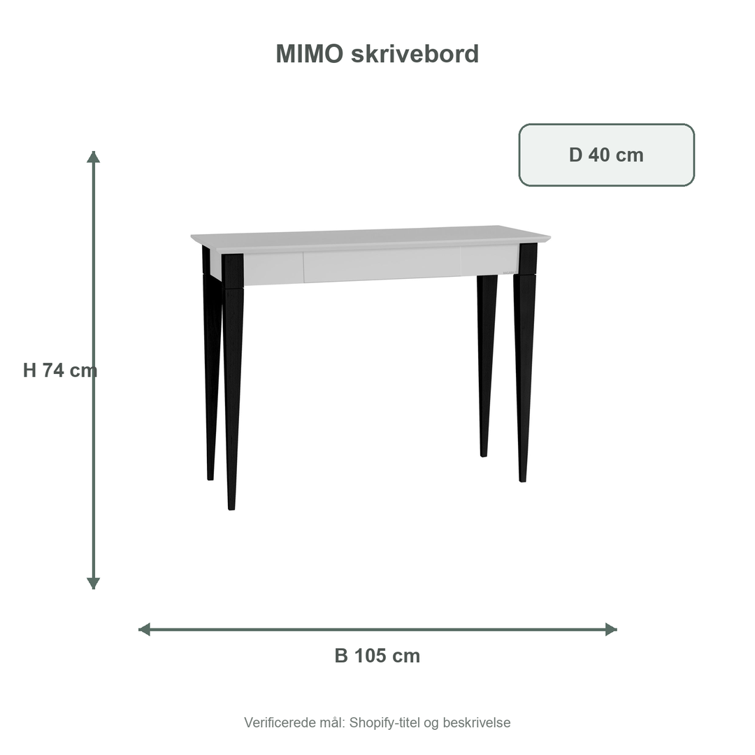 Måldiagram for MIMO Skrivebord 105x40cm Sorte Ben / Lysegrå