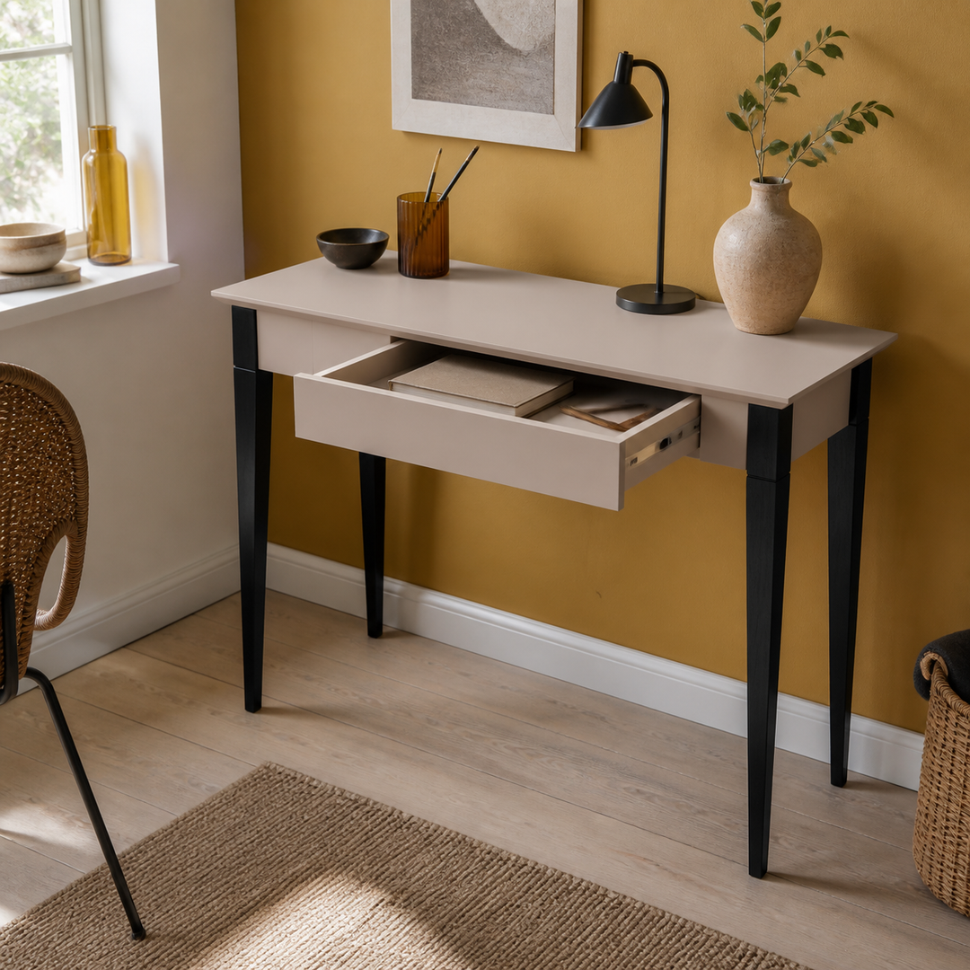MIMO Skrivebord 105x40cm Sorte Ben Brun Beige – hero