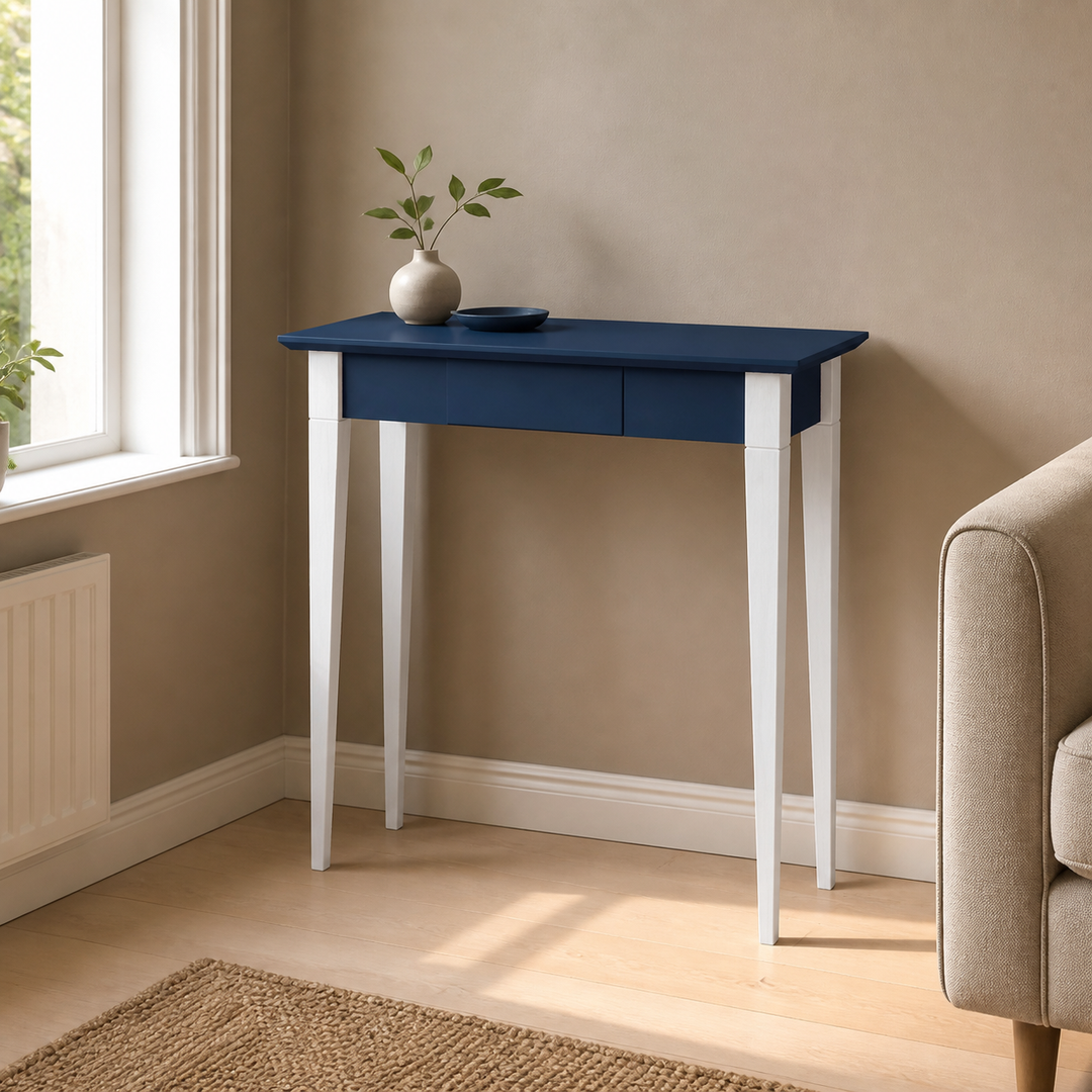 MIMO Skrivebord 65x40cm Hvide Ben / Marineblå – ren lys hjemscene