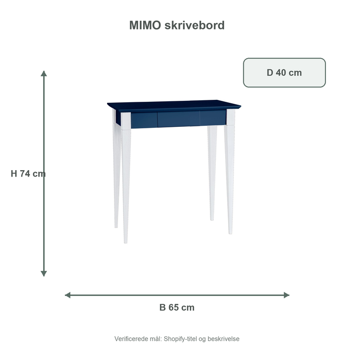 Måldiagram for MIMO Skrivebord 65x40cm Hvide Ben / Marineblå
