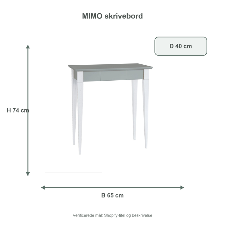 Måldiagram for MIMO Skrivebord 65x40cm Hvide Ben / Mørkegrå