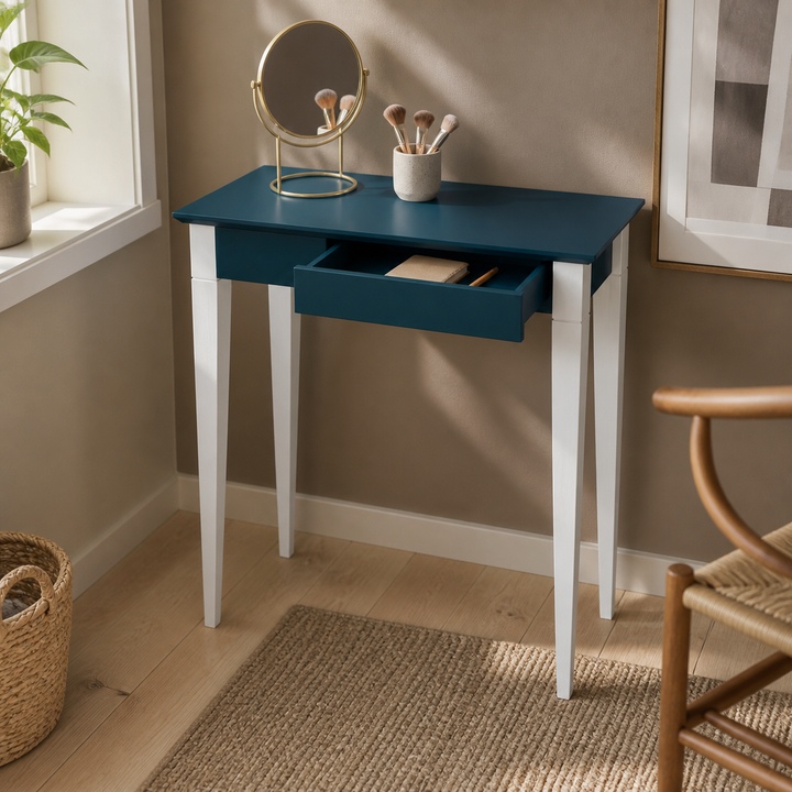 MIMO Skrivebord 65x40cm Hvide Ben / Petrol Blå – hero