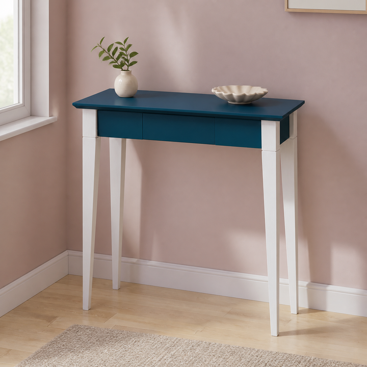 MIMO Skrivebord 65x40cm Hvide Ben / Petrol Blå – ren lys hjemscene