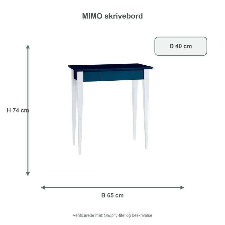 Måldiagram for MIMO Skrivebord 65x40cm Hvide Ben / Petrol Blå