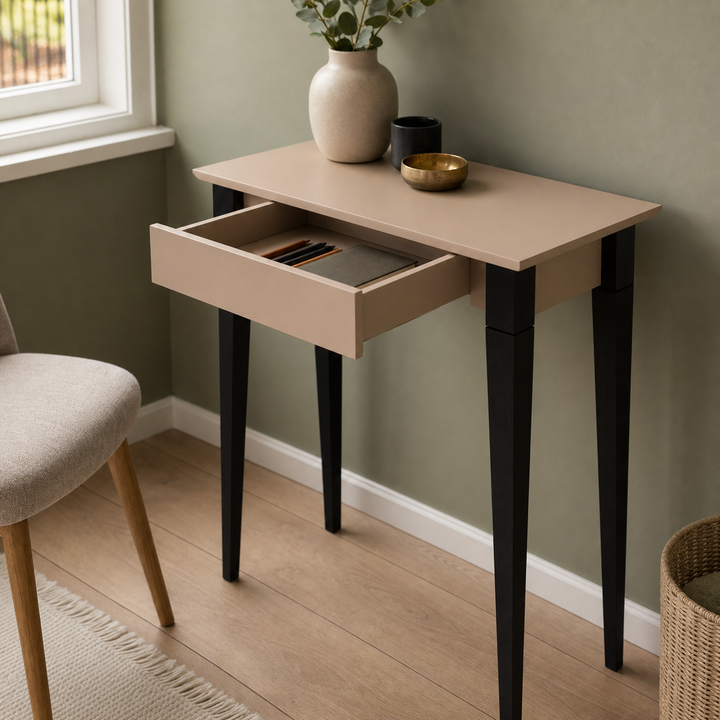 MIMO Skrivebord 65x40cm Sorte Ben Brun Beige – funktion eller vigtig anvendelse