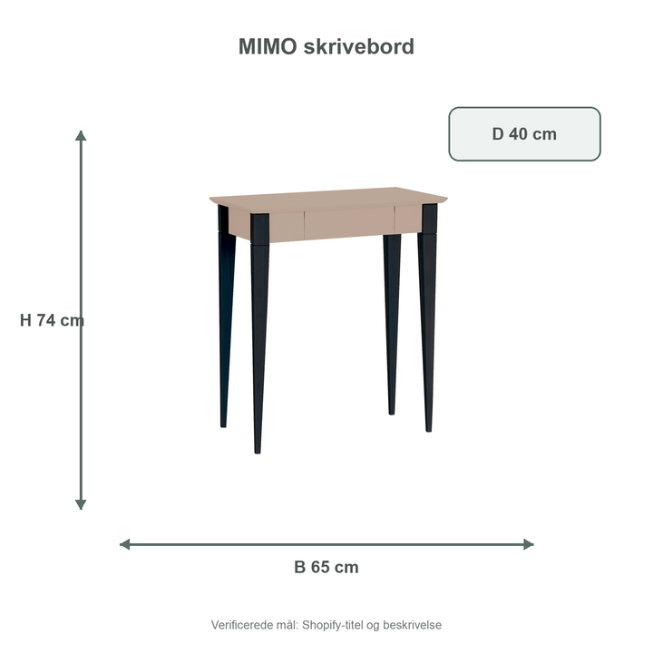 Måldiagram for MIMO Skrivebord 65x40cm Sorte Ben Brun Beige