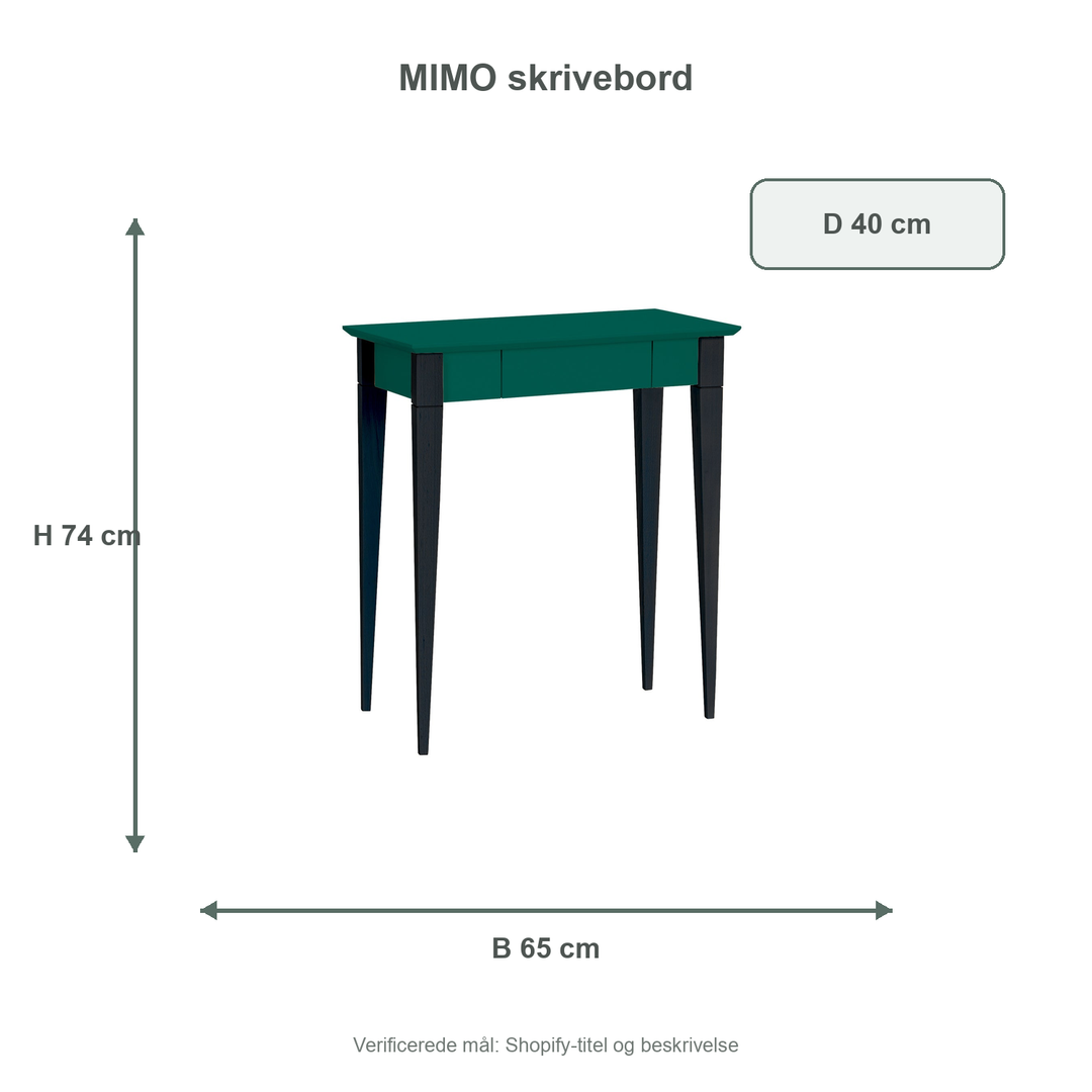 Måldiagram for MIMO Skrivebord 65x40cm Sorte Ben Havgrøn