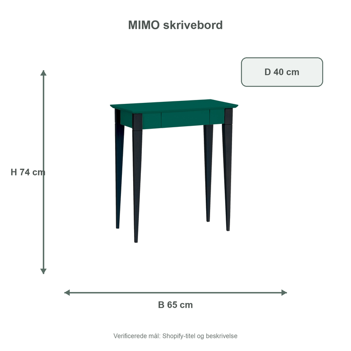 Måldiagram for MIMO Skrivebord 65x40cm Sorte Ben Havgrøn