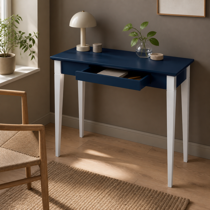 MIMO Skrivebord 85x40cm Hvide Ben / Marineblå Bordplade – hero