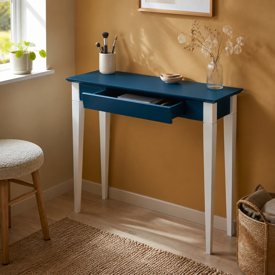 MIMO Skrivebord 85x40cm Hvide Ben / Petrol Blå – hero