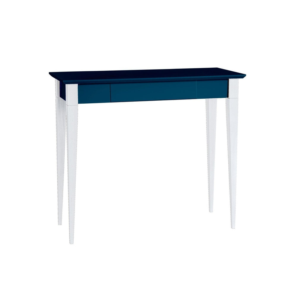 MIMO Skrivebord 85x40cm Hvide Ben / Petrol Blå på hvid baggrund