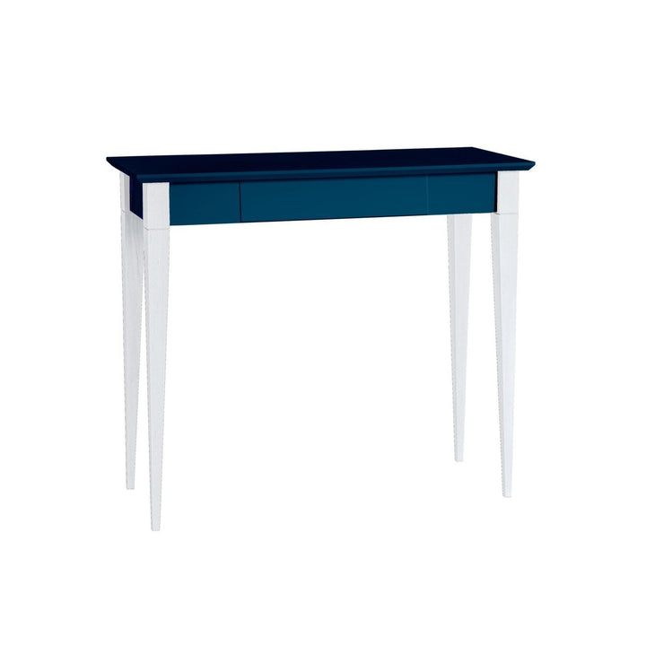 MIMO Skrivebord 85x40cm Hvide Ben / Petrol Blå på hvid baggrund