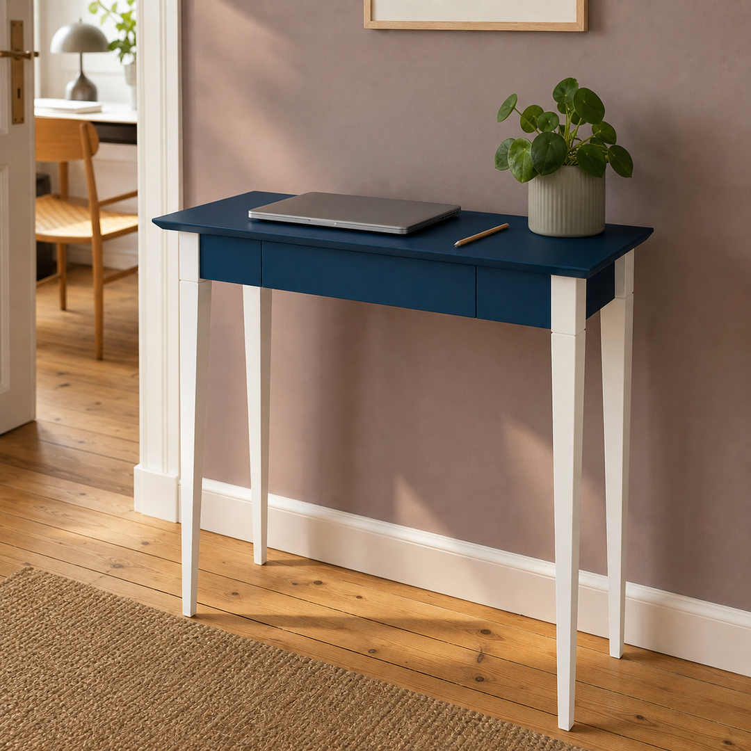MIMO Skrivebord 85x40cm Hvide Ben / Petrol Blå – anden livsstilsscene