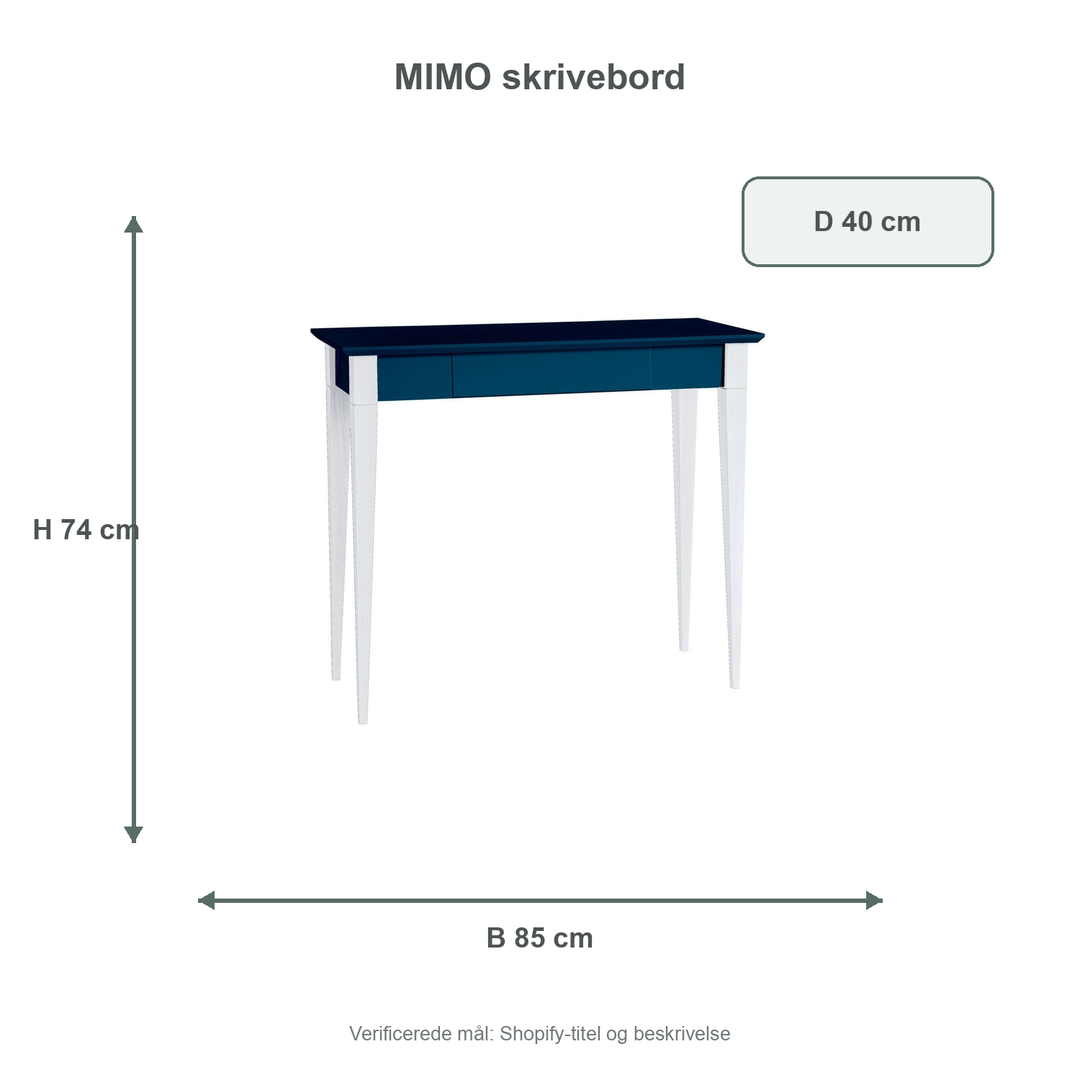 Måldiagram for MIMO Skrivebord 85x40cm Hvide Ben / Petrol Blå
