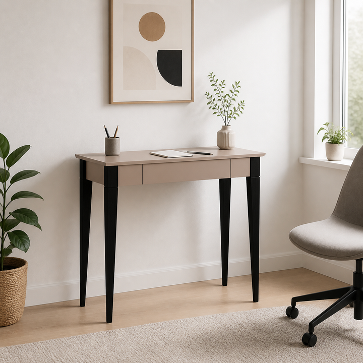 MIMO Skrivebord 85x40cm Sorte Ben Brun Beige – hero i naturlig brug