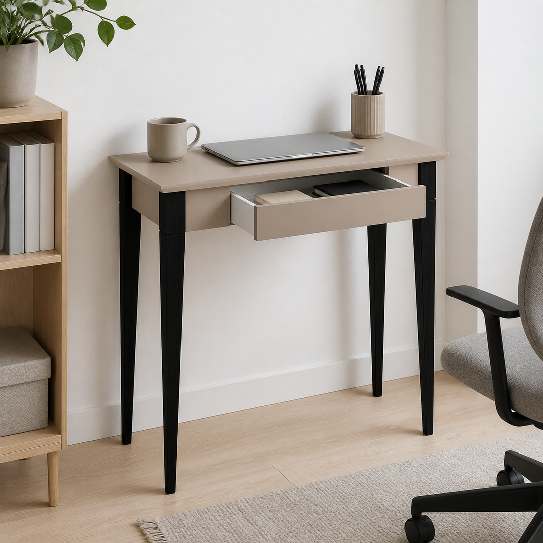MIMO Skrivebord 85x40cm Sorte Ben Brun Beige – vigtigste funktion