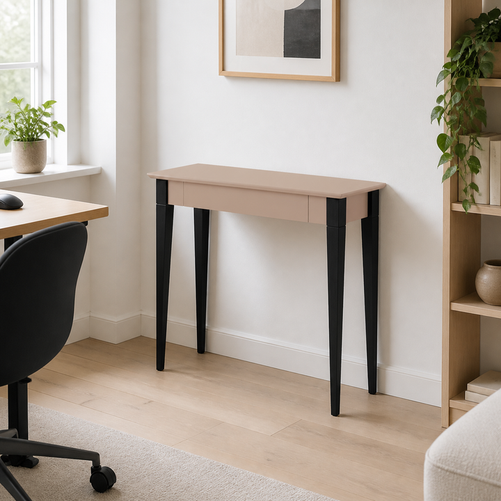MIMO Skrivebord 85x40cm Sorte Ben Brun Beige – hele produktet lukket i hjemmet