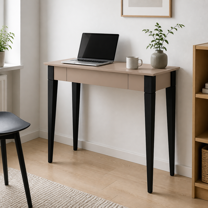 MIMO Skrivebord 85x40cm Sorte Ben Brun Beige – supplerende neutral dagslysscene