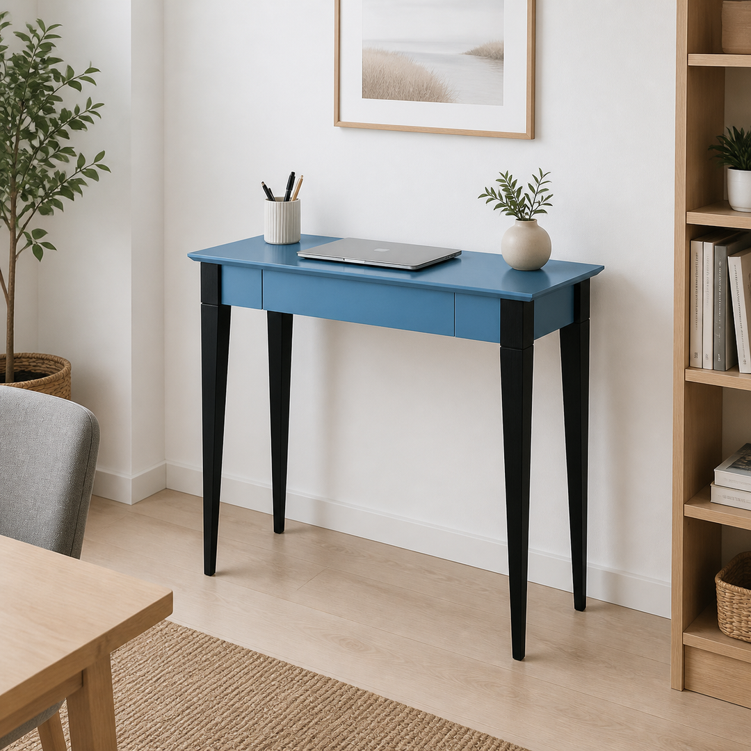 MIMO Skrivebord 85x40cm Sorte Ben Gentle Blue – hero i naturlig brug