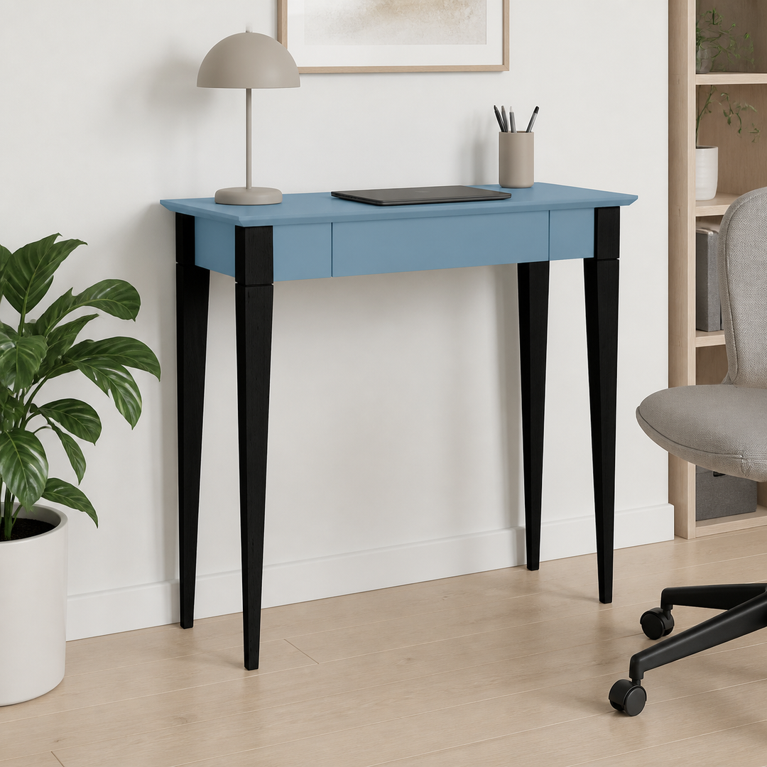 MIMO Skrivebord 85x40cm Sorte Ben Gentle Blue – hele produktet lukket i hjemmet