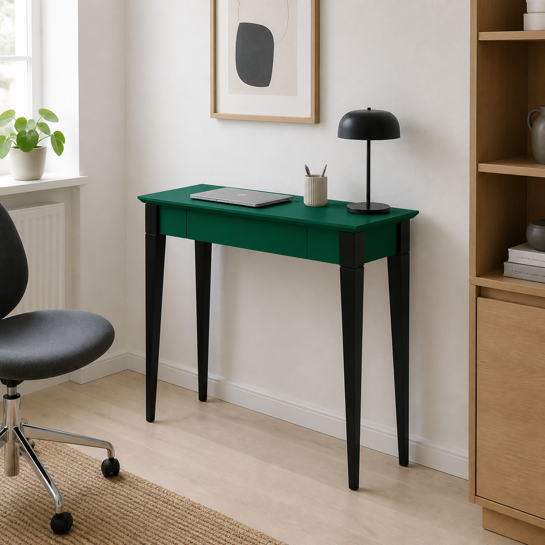 MIMO Skrivebord 85x40cm Sorte Ben Havgrøn – supplerende neutral dagslysscene
