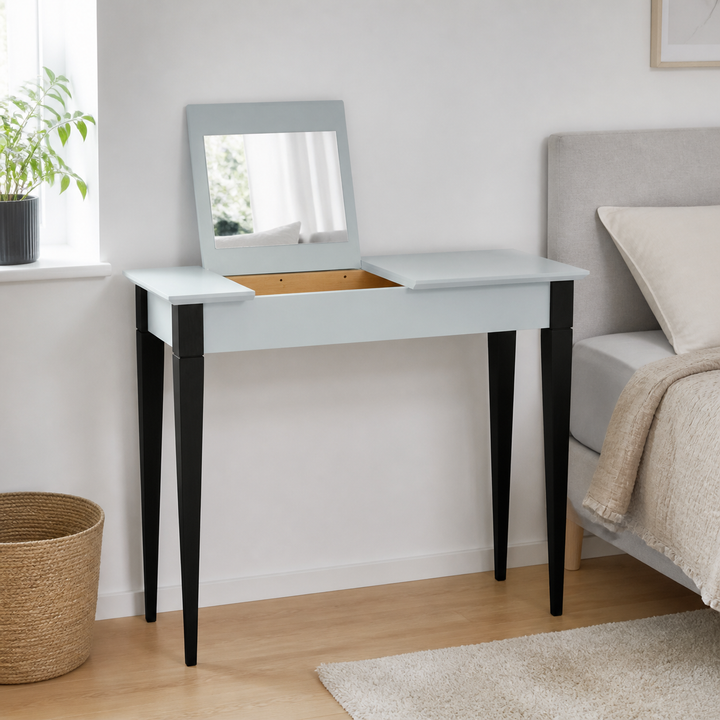 MIMO Sminkebord med spejl - 105x35 cm sorte ben / lysegrå – vigtigste funktion