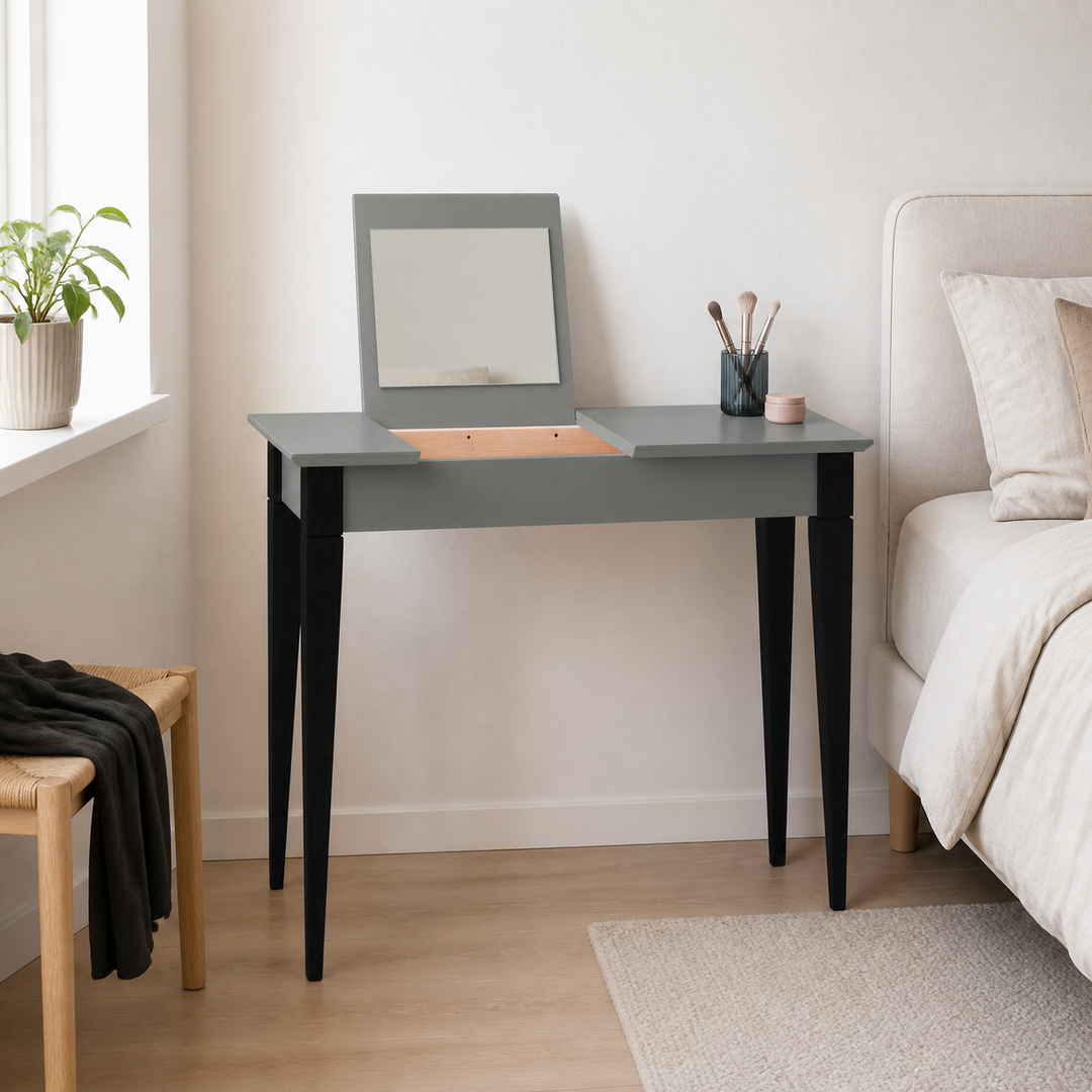 MIMO Sminkebord med spejl - 105x35 cm sorte ben / mørkegrå – hero i naturlig brug