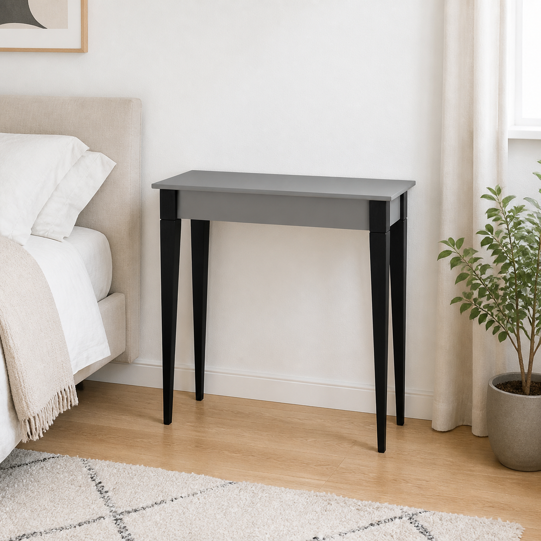 MIMO Sminkebord med spejl - 105x35 cm sorte ben / mørkegrå – hele produktet lukket i hjemmet