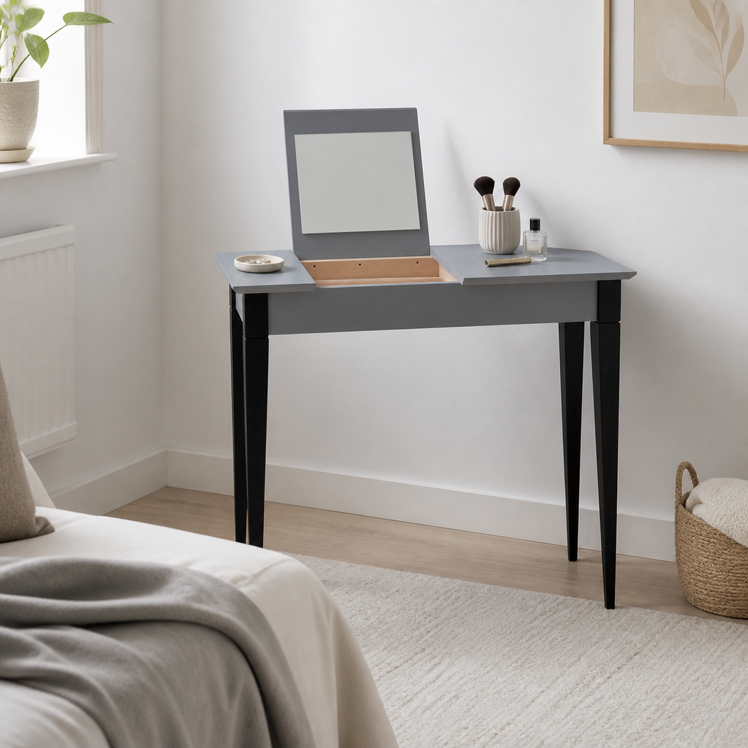 MIMO Sminkebord med spejl - 105x35 cm sorte ben / mørkegrå – materiale- eller konstruktionsdetalje