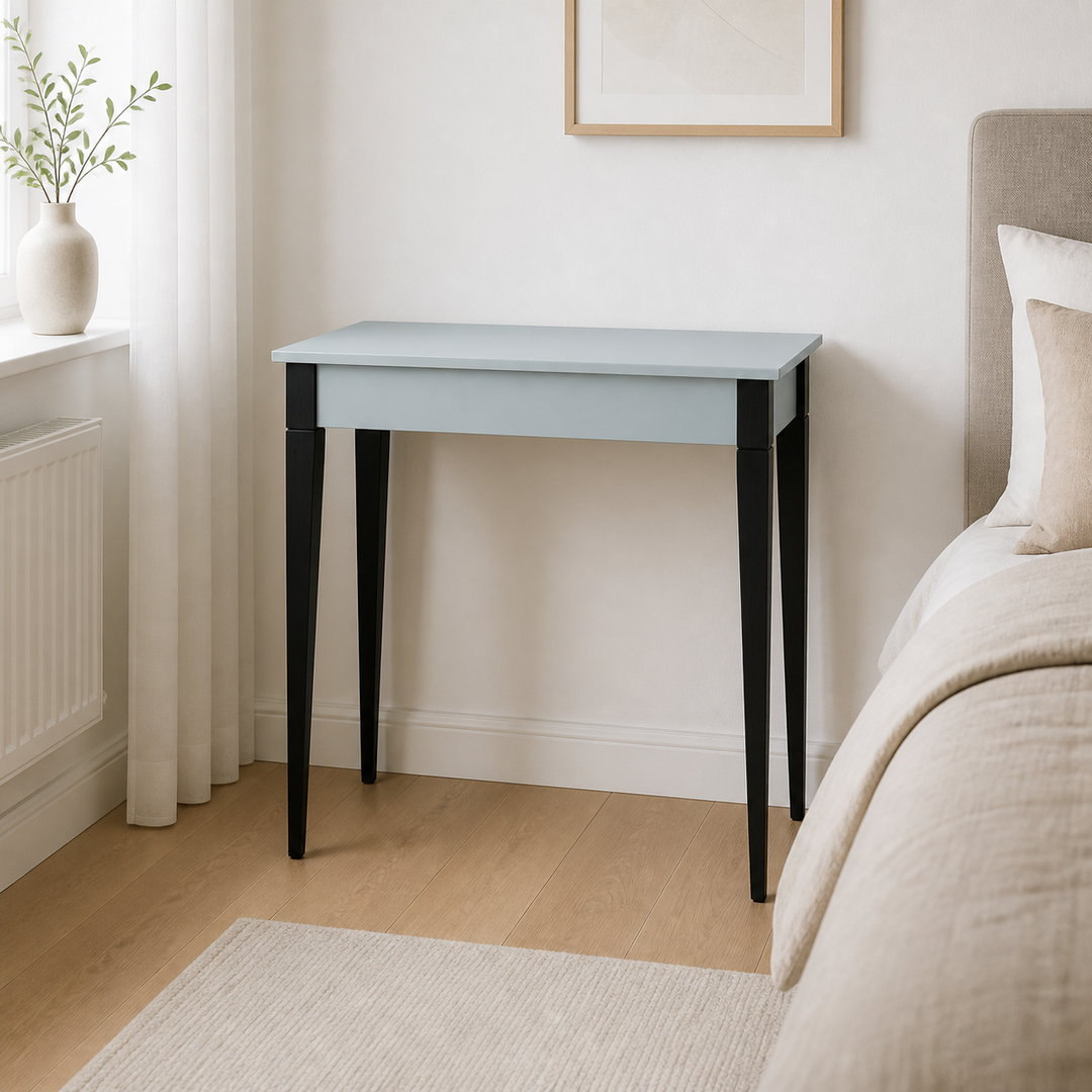 MIMO Sminkebord med spejl - 65x35 cm sorte ben / lysegrå – hele produktet lukket i hjemmet