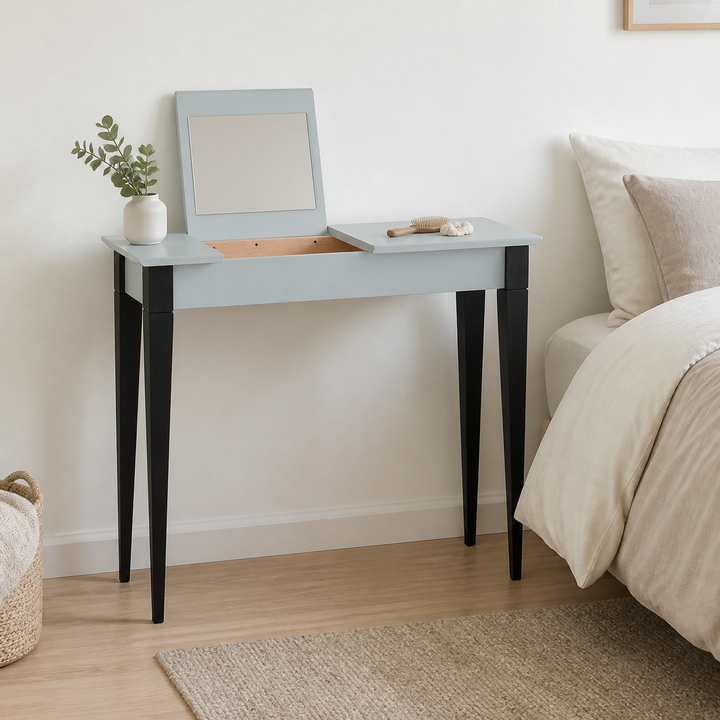 MIMO Sminkebord med spejl - 65x35 cm sorte ben / lysegrå – materiale- eller konstruktionsdetalje