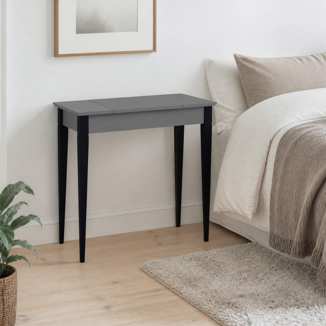 MIMO Sminkebord med spejl - 65x35 cm sorte ben / mørkegrå – hele produktet lukket i hjemmet