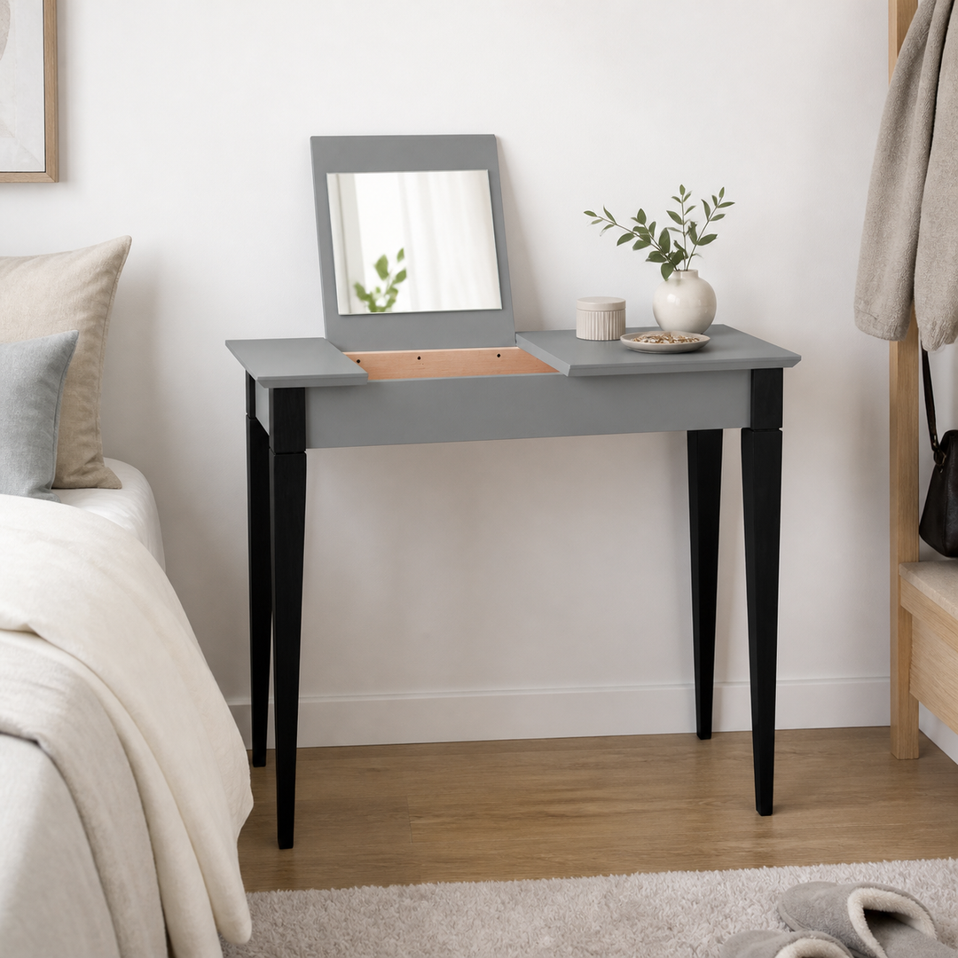 MIMO Sminkebord med spejl - 65x35 cm sorte ben / mørkegrå – materiale- eller konstruktionsdetalje